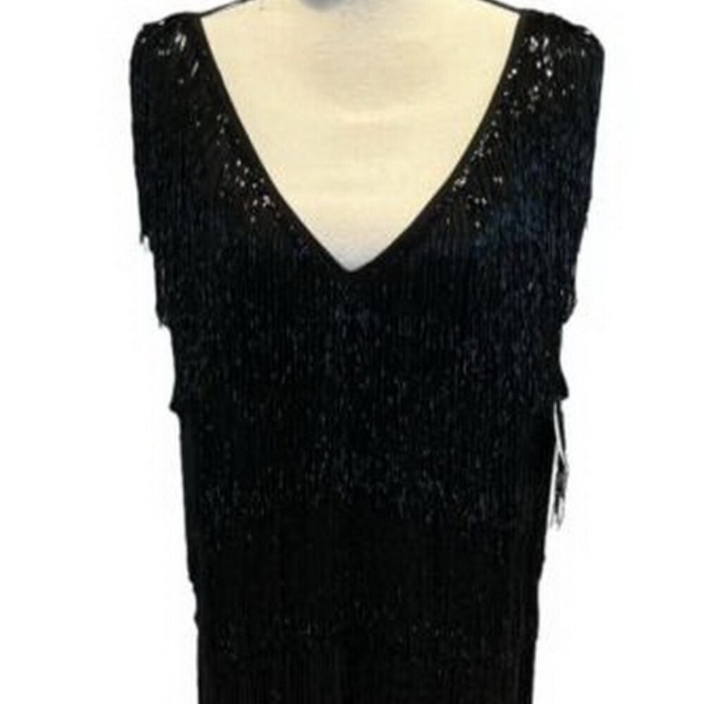 ASOS Design Curve Black Fringe Mini Dress - Picture 1 of 4